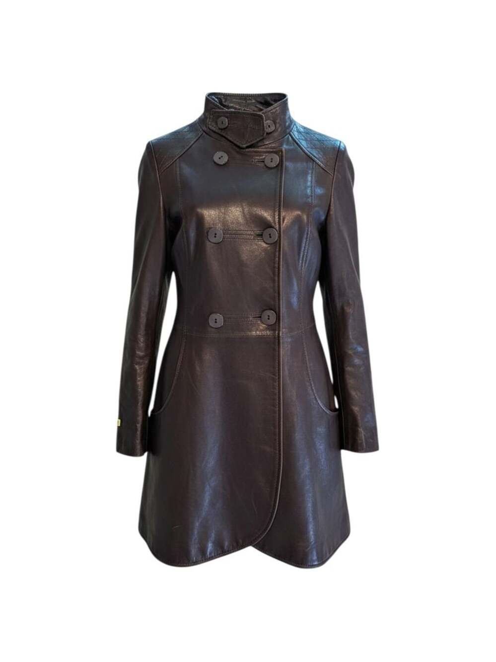 Soia & Kyo Brown Genuine Leather Quilted Trench Coat